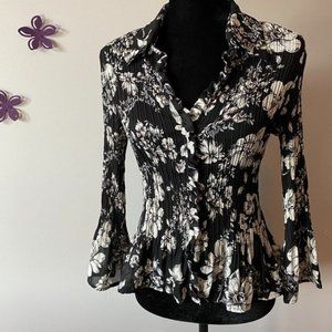 Allison Taylor Black & White Floral Blouse sz M